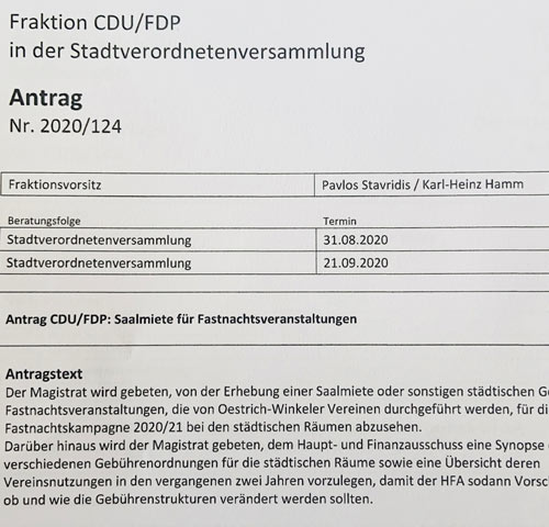 Markus Jantzer zum CDU/FDP-Antrag „Saalmiete erlassen für Fastnachtsveranstaltungen“